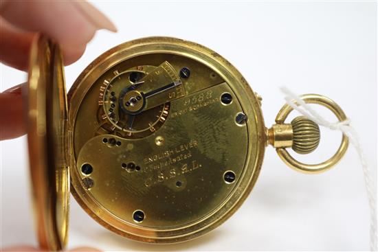 A late Victorian 18ct gold keyless lever pocket watch by Wright & Craighead.